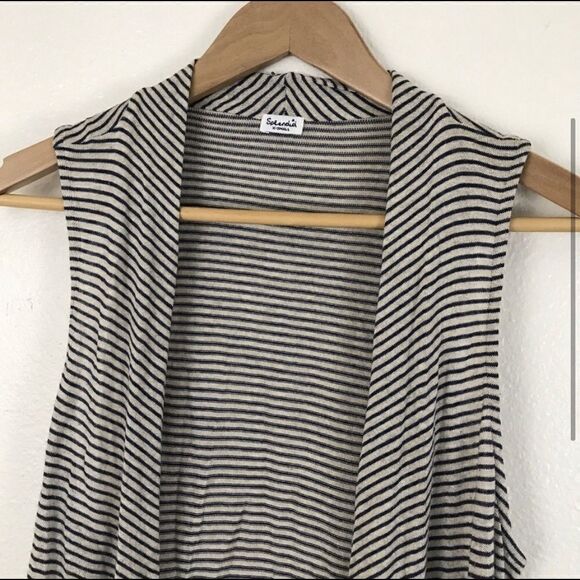 Splendid Striped Sleeveless Duster Cardigan Vest - Picture 3 of 4